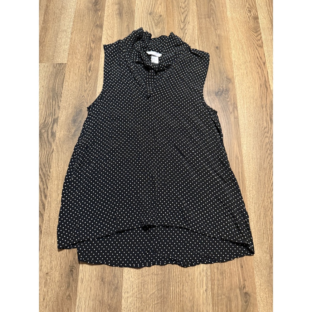 H&M Shirts Womens Size 4 Black Sleeveless Mock Neck High Low Hem Polka Dot